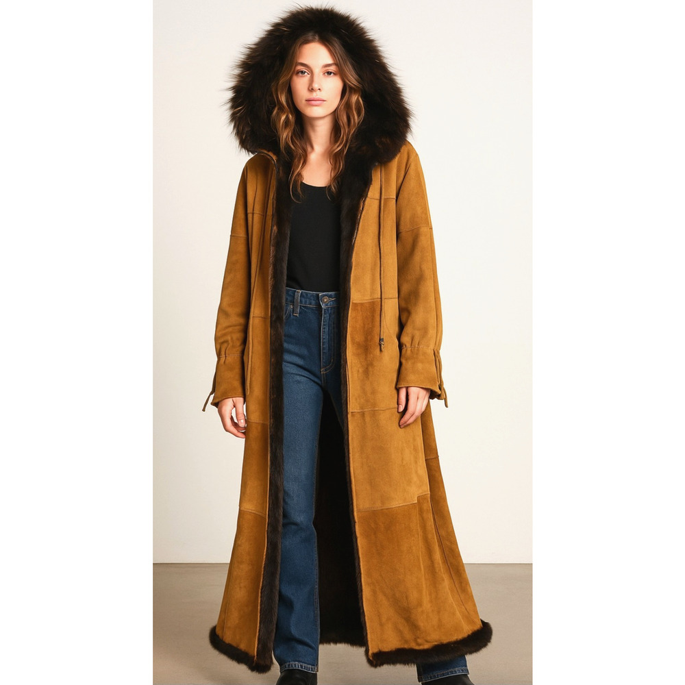 Vintage Jekel Paris Shearling Lined Suede Coat Full Length Boho Penny Lane